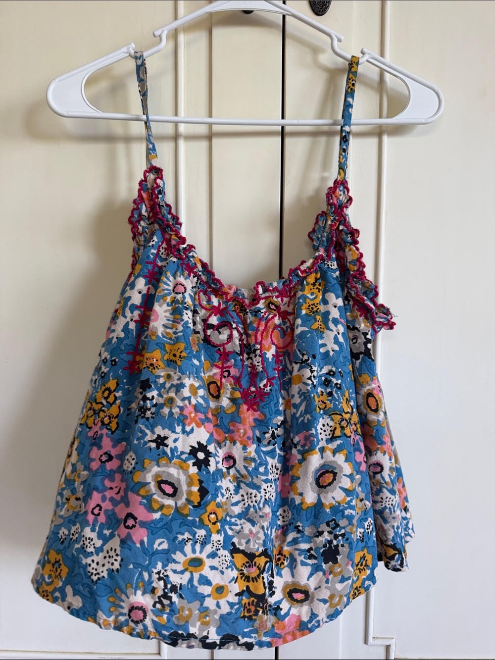 NATURAL LIFE Blue Floral Crochet-Trim Camisole